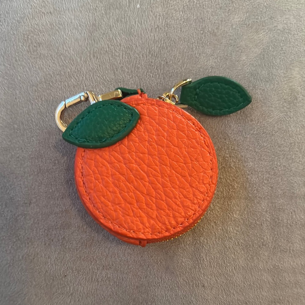 Orange Coin Purse with Green Leaf Accents